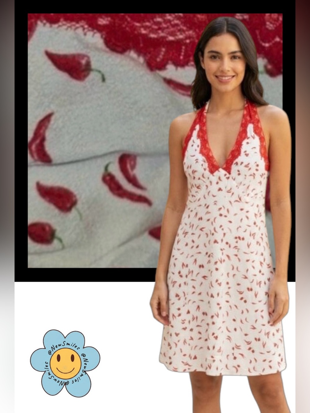 wild fable ~ Spicy Pepper Dress ~ Sexy~White ~ Mini ~ Red Lace Trim ~ Open Back